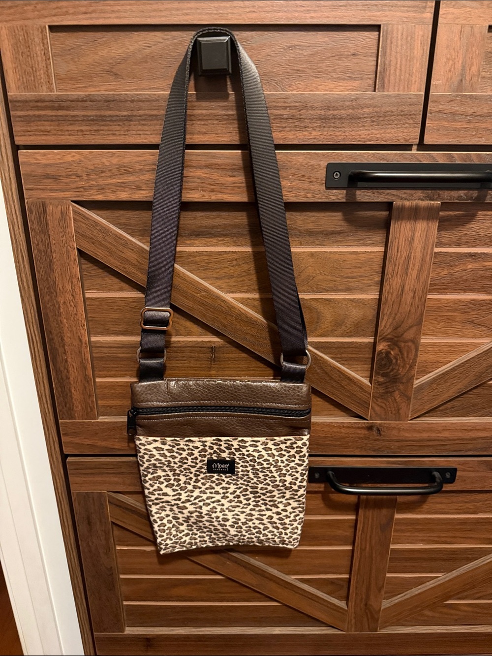Vince Camuto Brown and Cream Leopard-Print Crossbody Messenger Bag